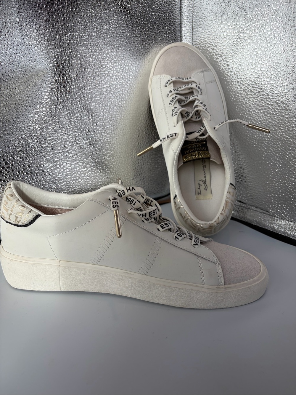 Vintage Havana White and Cream Low-Top Sneakers suede